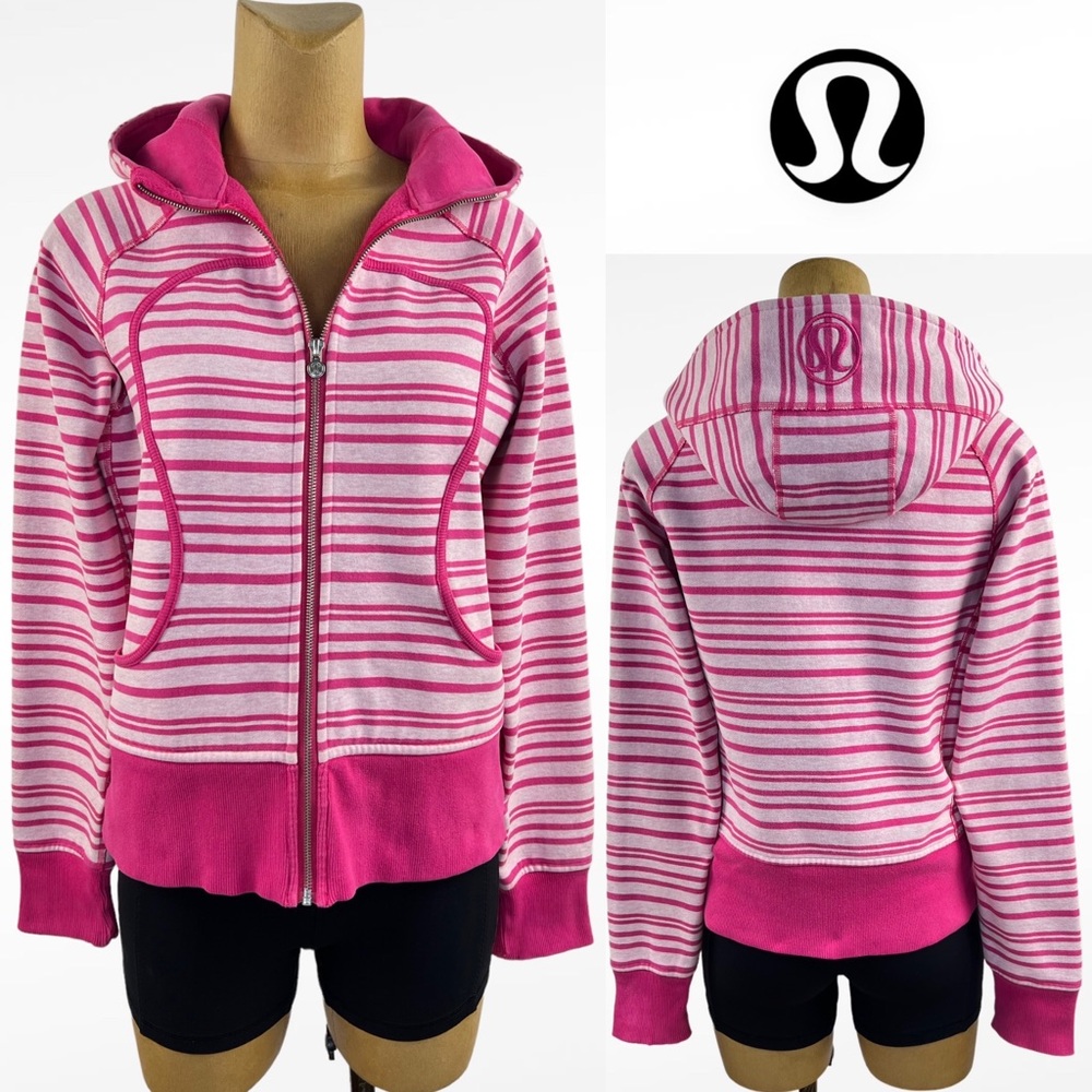 RARE | Lululemon Scuba Hoodie Jacket| Stripe Barbie Pink/White Pattern | US 10